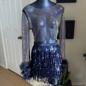 Sequin Crop Top with Feather Cuffs